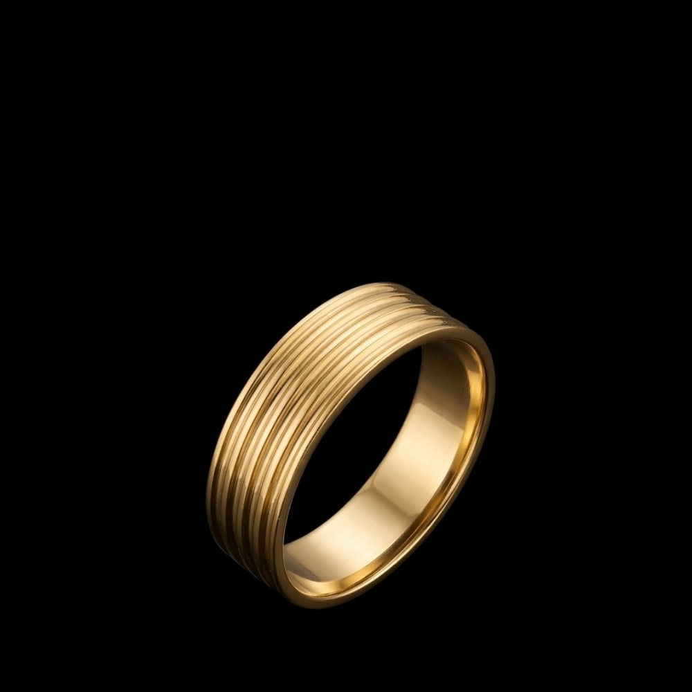 Gold Ribbed Grooved Band Ring Stainless Steel Men’s Women’s Size 11